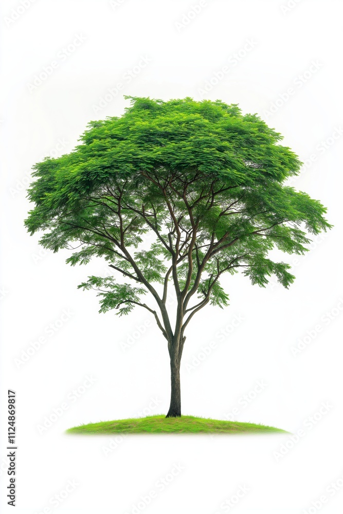 Poster a large tree stands alone on a white background. the tree is green and has a lot of leaves. the imag