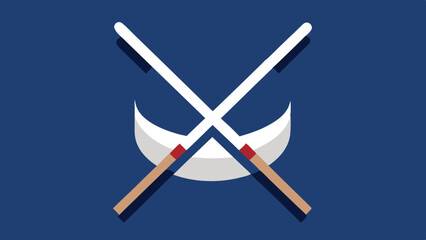 Crescent Moon, Crossed Sticks, Navy Blue Background, Simple Design, Flat Icon, Minimalist Graphic, S