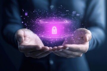 Circular digital glow in hands representing security