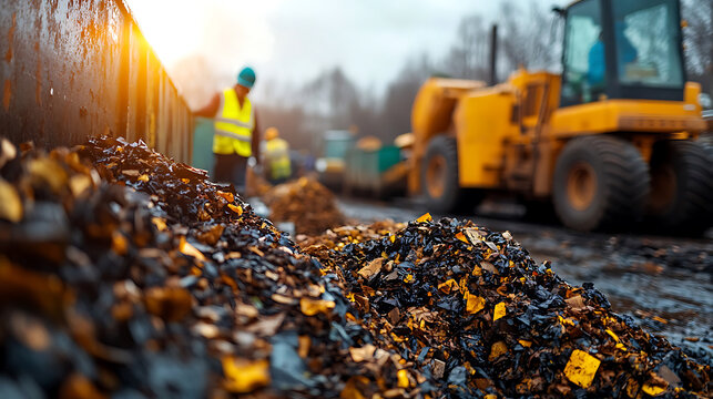 Construction waste being diverted from landfill, showcasing recycling efforts and machinery