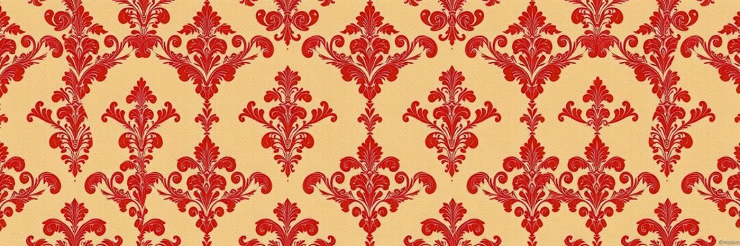 Elegant and intricate red damask pattern background, ornate, rich