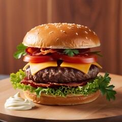  Delicious burger with fresh ingredients 