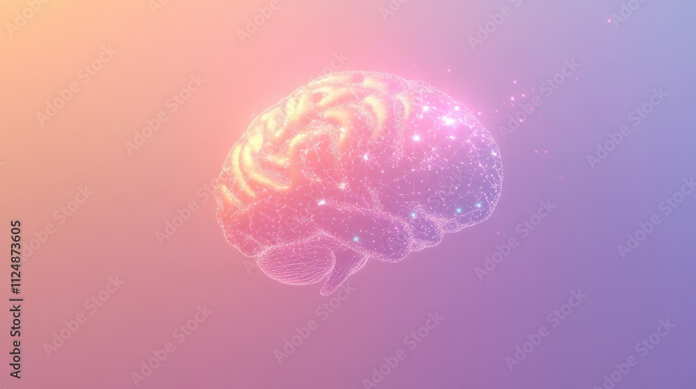 Poster Bright brain visualization composed of small lights and lines, providing ample space for text and creative expression in a colorful backdrop. Generative AI