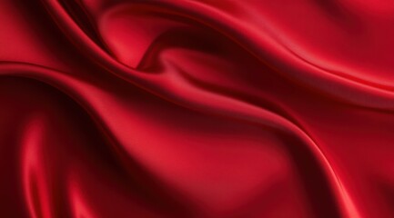 Obraz premium Red gift box, top view, silk fabric, red background, minimalist style