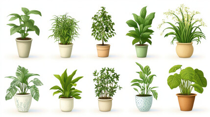 Obraz premium vibrant collection of houseplants in various pots, showcasing diverse greenery and textures, perfect for home decor