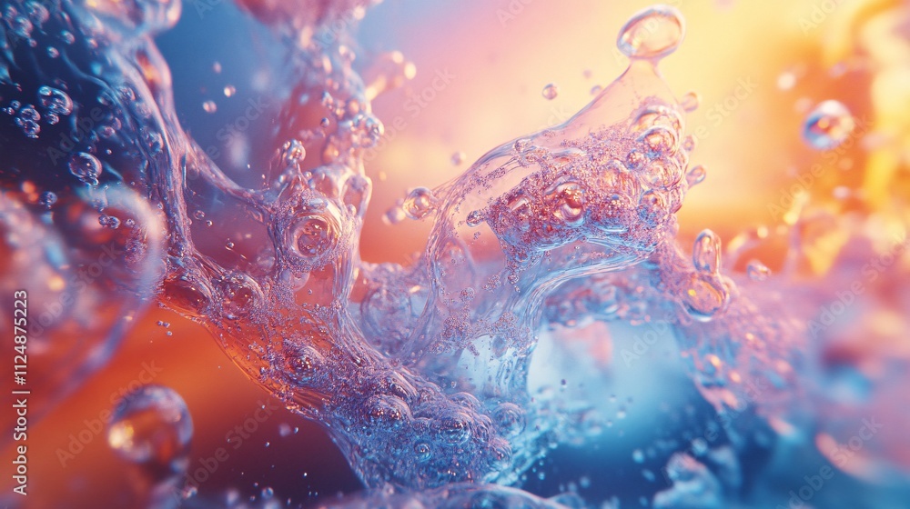Aufkleber Abstract water splashing with bubbles creating colorful and dynamic shapes