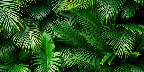 Lush green tropical palm leaves background with vibrant, exotic foliage, exotic, foliage