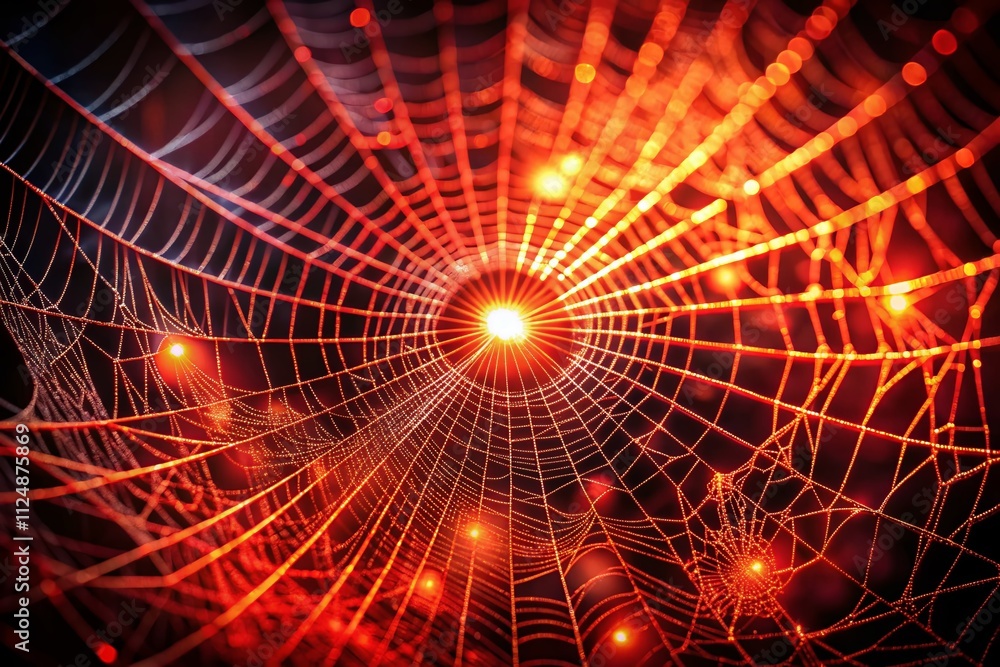 Poster captivating glowing red web of light and energy in low light photography – a stunning visual for sci