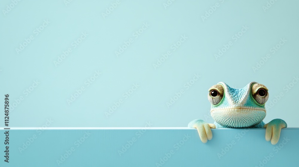 Poster a vibrant frog with striking features curiously observes its surroundings from the edge of a light b