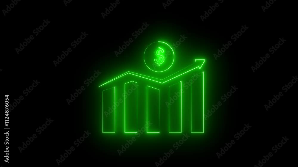 Poster abstract glowing business graph chart animation on black background.
