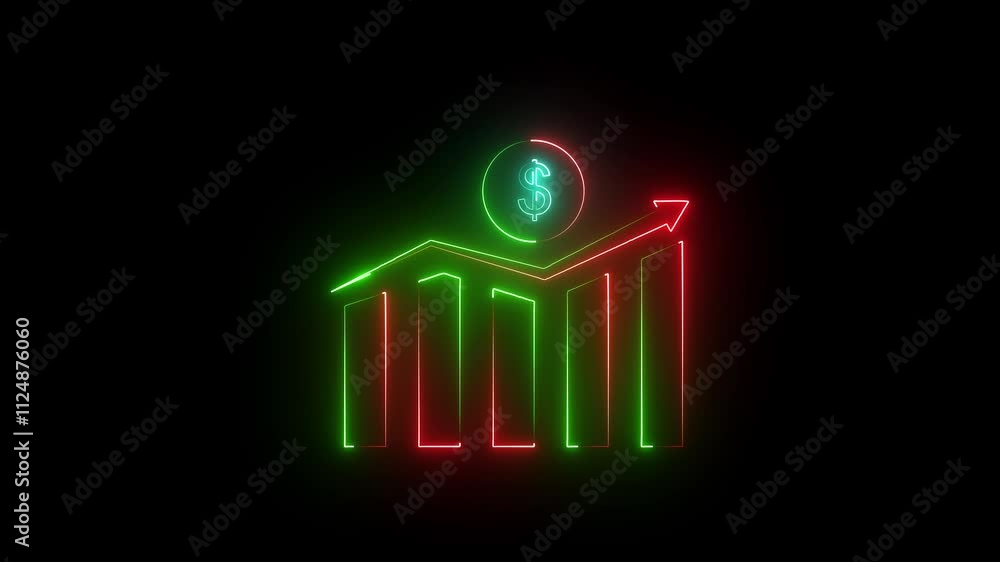Poster abstract glowing business graph chart animation on black background.