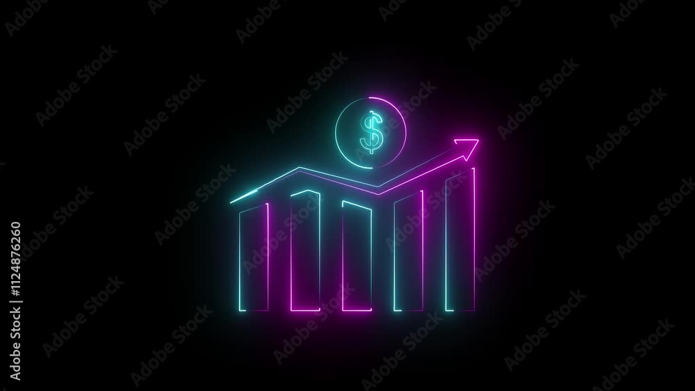 Poster abstract glowing business graph chart animation on black background.