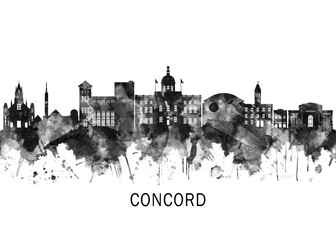Fototapeta premium Concord New Hampshire Skyline BW, cityscape buildings city skyline architecture illustration abstract modern painting travel poster landscape print urban art
