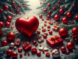 red heart and christmas tree
