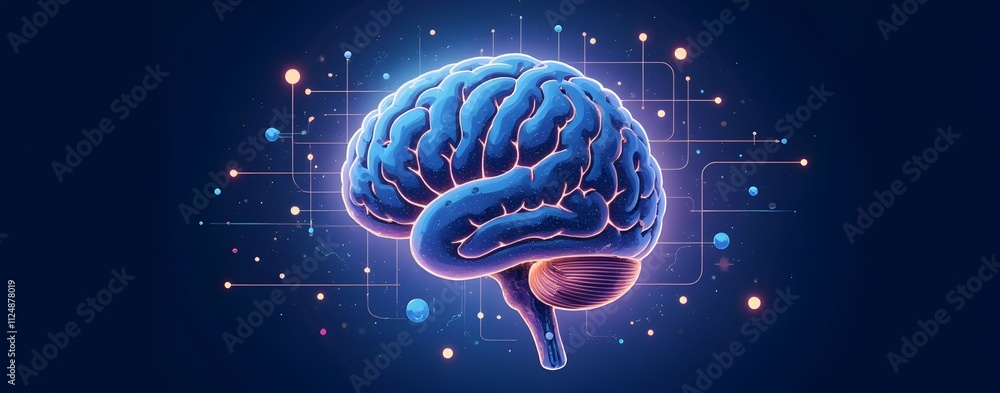 Poster illuminated brain: a digital rendering of the human brain, showcasing its intricate neural pathways 