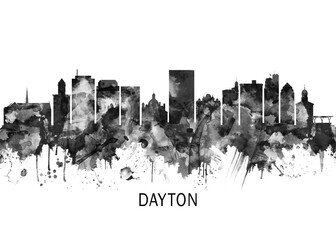 Dayton Ohio Skyline BW, cityscape buildings city skyline architecture illustration abstract modern painting travel poster landscape print urban art