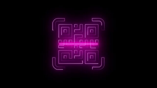 Neon line QR code animated lineal symbol icon. Scanning QR code symbol.