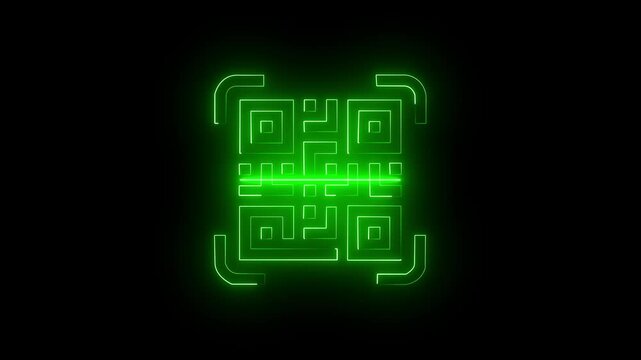 Neon line QR code animated lineal symbol icon. Scanning QR code symbol.
