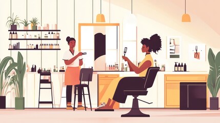 Woman getting makeup applied in beauty salon.