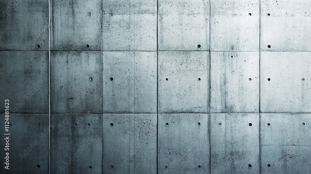 Poster grungy concrete wall forming repeating square pattern with holes