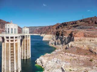 Hoover Dam Bridge and Colorado River in Desert Canyon Landscape