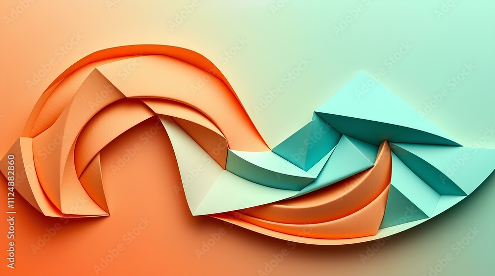 Poster abstract folded paper pattern featuring dynamic orange and teal tones in a modern style