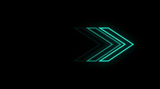 Green glowing wright arrows. Glowing Arrows on a Black Background. 3d rendering glowing up arrow abstract background.
