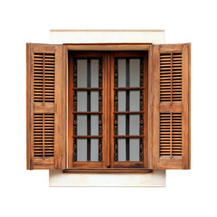 Fototapeta premium Window with brown shutters. Isolated on transparent background.