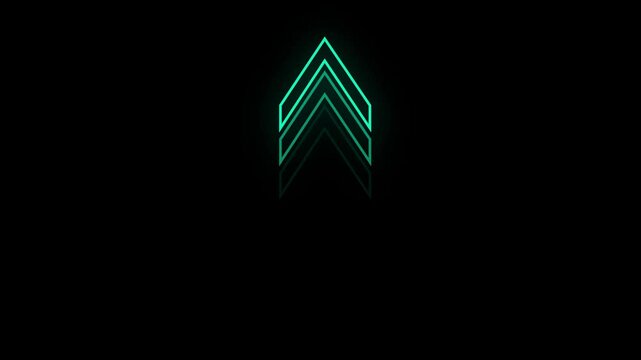 Green glowing wright arrows. Glowing Arrows on a Black Background. 3d rendering glowing up arrow abstract background.