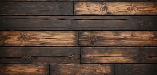 Naklejka premium Worn-out wooden planks with distressed edges and dark stains