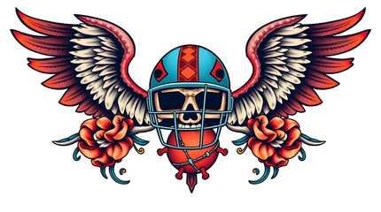 Fototapeta premium american football helmet with wings and roses in a bold artistic style