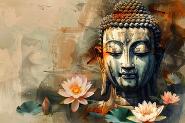 Serene Buddha statue surrounded by lotus flowers