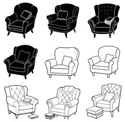 Armchair with book silhouette vector illustration