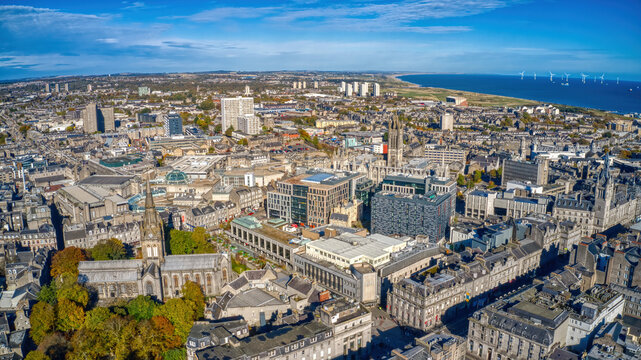 Aerial View of Aberdeen, Scotland, United Kingdom during Autumn