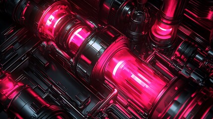 A futuristic machinery design featuring glowing red elements and intricate metallic structures.