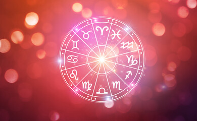 Zodiac signs inside of horoscope circle. Astrology in the sky with many stars and moons  astrology...