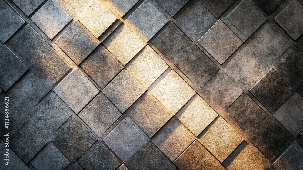 Aufkleber Sunlight creating geometric pattern on textured stone wall