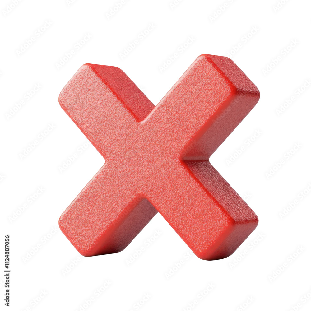 Poster bright red 3d rendering of a stylish cross shape on white background