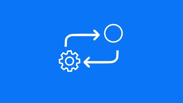 Process icon in flat style isolated on blue. Process symbol in blue for your web site design on white background