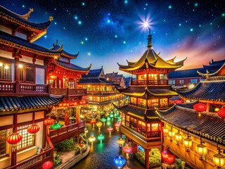 Captivating Lantern Festival Illuminates the Night Sky with Colorful Lanterns and Architectural Wonders in a Stunning Display of Culture and Light