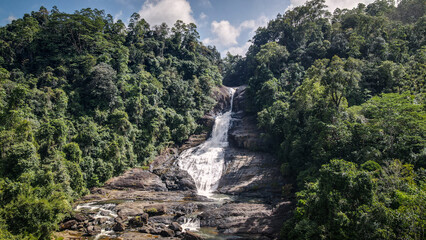 The aerial view of the Bopath Falls in Sri Lanka