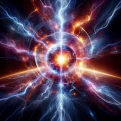 Obraz premium Explosive Energy Burst with Cosmic Lightning and Fiery Core