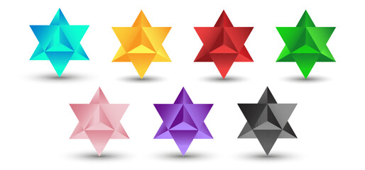 Set of vector stellated octahedrons, also called Stella octangula, and Polyhedra Hexagon, geometric polyhedral compounds on a white background with a gradient for game, icon, logo, mobile, ui, web.