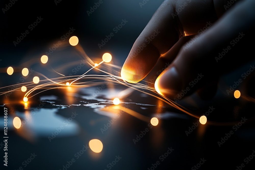 Aufkleber exploring digital connections through light and interaction on a dark surface