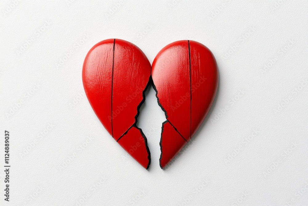 Poster A minimalist design of a broken heart symbol, split into two halves with subtle shading and a clean background