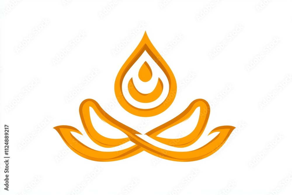 Poster a minimalist flat design of the aum symbol, drawn with clean geometric lines in soft golden tones on
