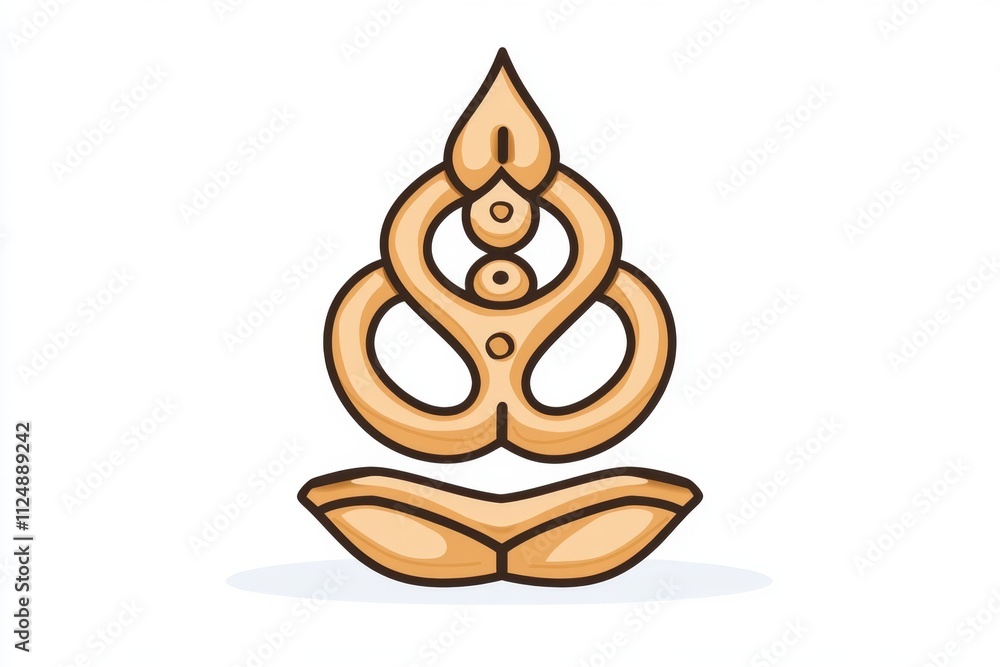 Poster a minimalist flat design of the aum symbol, drawn with clean geometric lines in soft golden tones on