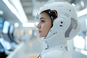 Exploration of advanced space technology in a simulated environment with an astronaut in a futuristic suit