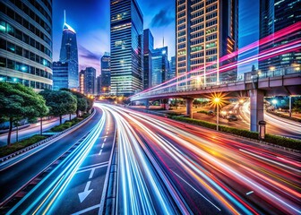 Fototapeta premium Captivating Long Exposure Light Trails at Night Showcasing Dynamic Movement and Vibrant Colors for Stunning Product Photography