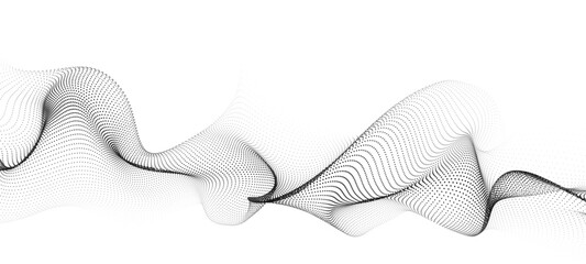 Wave of moving particles on a white background. Big data transfer. Abstract vector 3d illustrations.